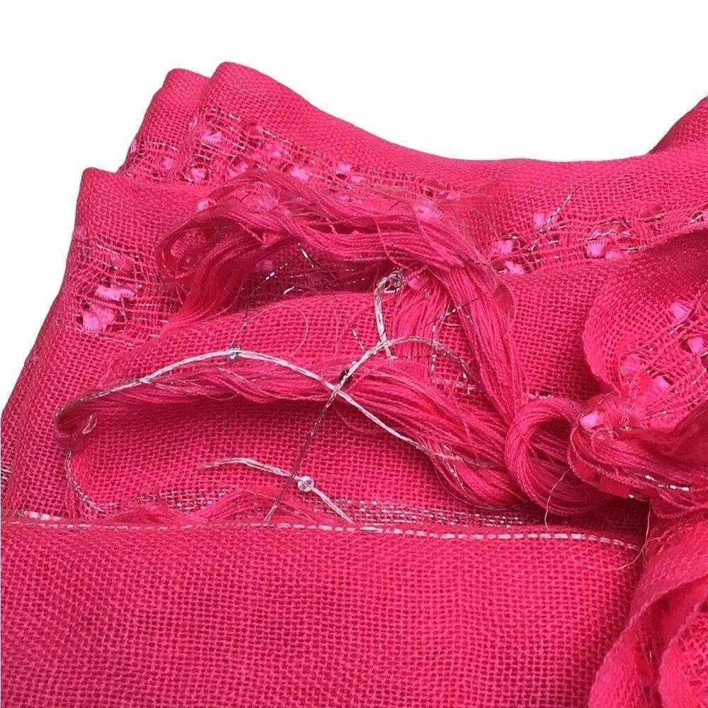 Hot Pink Fringe Scarf with Silver Threads - Picture 2 of 6
